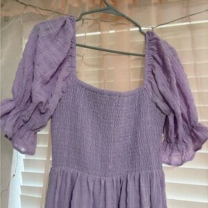 Altar'd State Lavender Puff Sleeve Smocked Dress